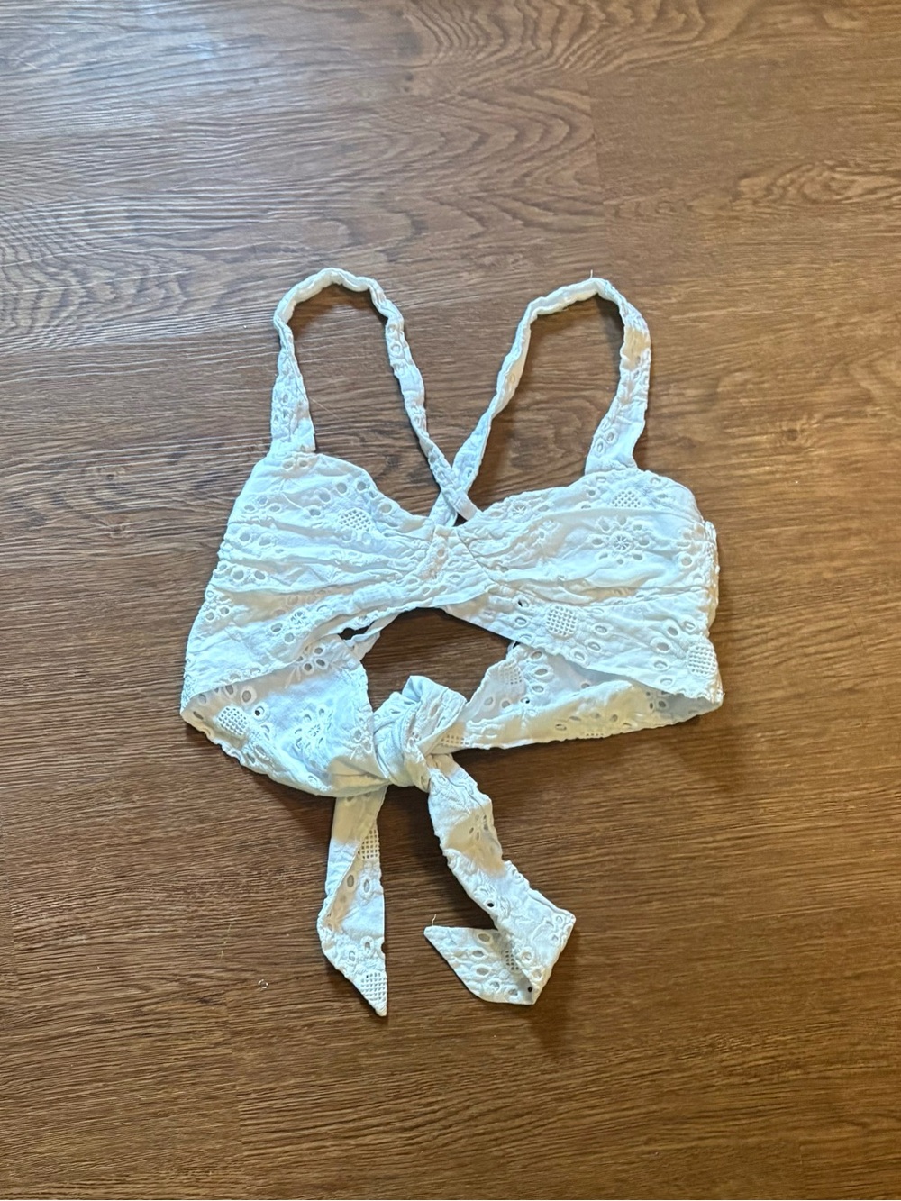 White Eyelet Tie-Front Crop Bralette
